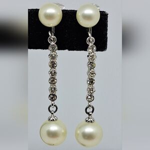 * Vintage Marvella Faux Pearl & Rhinestones Clip On Earrings
